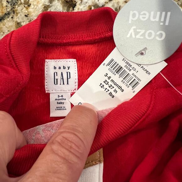 NWT GAP Baby Red W/Cozy Pocket Deer Applique Top & Red Dot Leggings - SIZE 3-6M - Picture 9 of 11